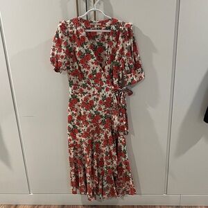 ANTONIO MELANI Floral Wrap Midi Dress - Red and Green